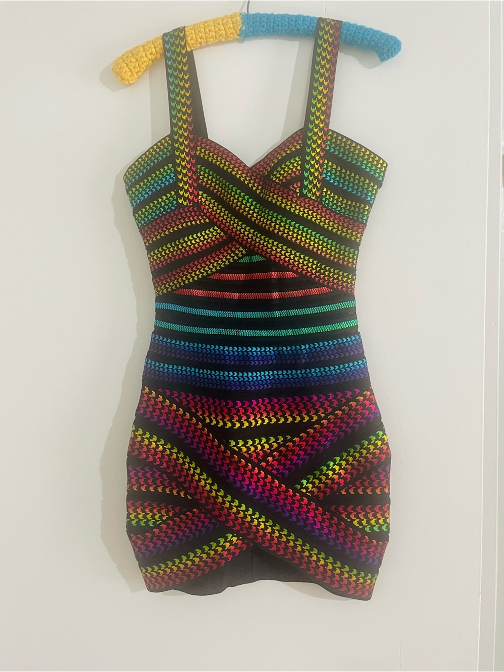 Multicolor Strappy Bodycon Dress - Vibrant Rainbow